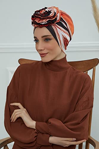 Aisha's Design Printed Instant Turban for Women, 95% Cotton Head Wrap Scarfs For Women, Gorgeous Handmade Rose Detail4