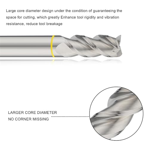 Image of Carbide Square End Mill HRC55 Double Edge 3 Flute AlTiN Coating Tungsten Steel, Color-Ring, for Aluminum Wood