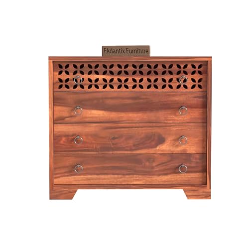 Image of Sheesham Wood Dressers Chests of 4 Drawers | Kitchen Crockery Cabinet Unit | Sideboard Storage Cabinets | Bedroom Furniture | Wooden Chests of Drawers (Honey Finish)