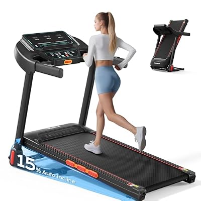 Renestar Treadmill for Home, Foldable Treadmills with 0%-15% Auto Incline, 3.0HP Brushless, 300 LBS Capacity, LED Display, Pulse Monitor, Bluetooth Speaker