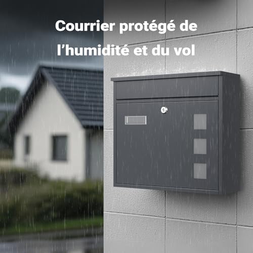 Wiltec Boîte aux Lettres Murale V12, Verrouillable, Couleur Anthracite, Acier galvanisé, 360 x 115 x 320 mm, avec Clapet, Fenêtres et Porte-nom – vue 5