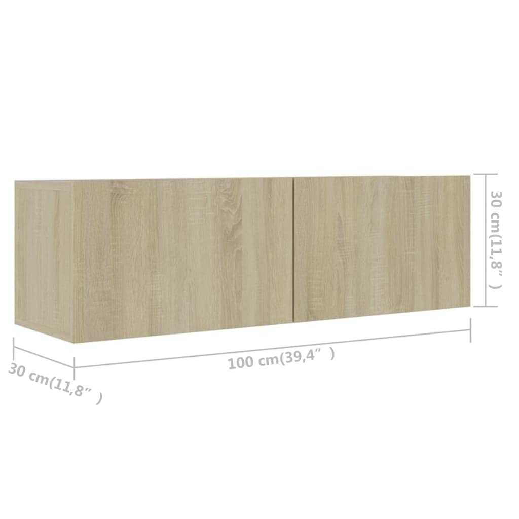 Set di 3 mobili per TV, in rovere Sonoma, 100 x 30 x 30 cm, montaggio a parete, con vano portaoggetti, per soggiorno, camera da letto, angolo gaming