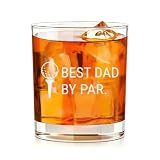 Lxenrra Best Dad By Par Golf Whiskey Glass for Men, Funny Golf Bourbon Glass for Dad Grandpa Husband, Fathers Day Old Fashioned Rock Glass, Birthday Gift for Golf Lovers, 10 Oz