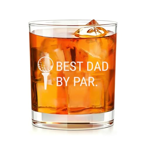 Lxenrra Best Dad By Par Golf Whiskey Glass for Men, Funny Golf Bourbon Glass for Dad Grandpa Husband, Fathers Day Old Fashioned Rock Glass, Birthday Gift for Golf Lovers, 10 Oz