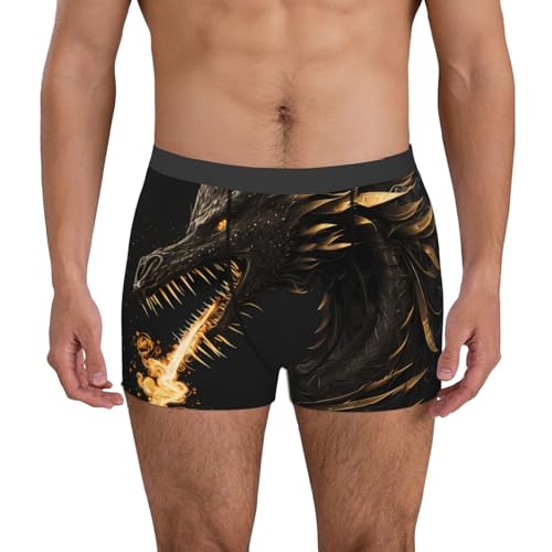 Black And Gold Fire Dragon Print Underwear For Men Comfy Cozy Holiday Boxer Briefs2