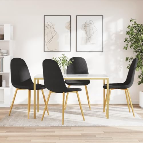 IBUQDDV Lot de 4 chaises de salle à manger en velours noir avec assise rembourrée et pieds dorés chromés pour un confort d'assise et une stabilité...