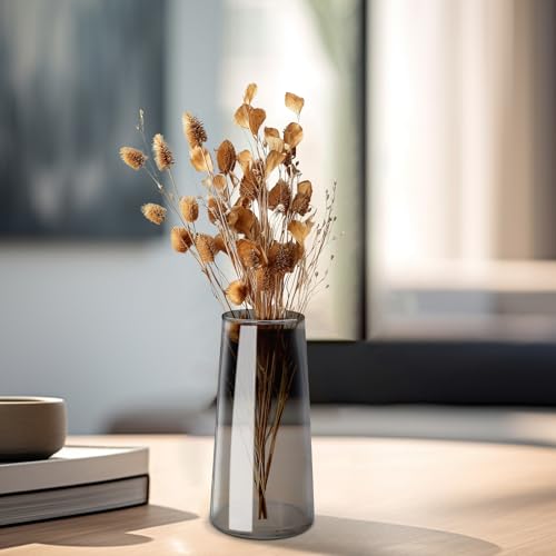YAJODI Clear Glass Flower Vase for Home Decor - Small Gray Vase for Fresh or Dried Flowers, Centerpiece for Wedding, Party, Office, Kitchen & Living Room, Modern Table Decor