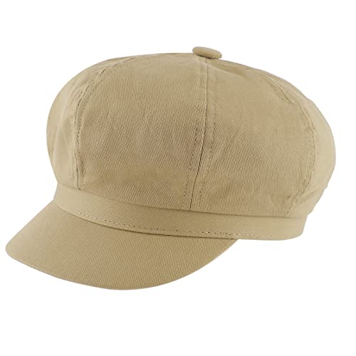 Image of MK MATT KEELY Women Baker Boy Hat Peaked Beret with Brim Ladies Adjustable Flat Cap Solid Color Khaki
