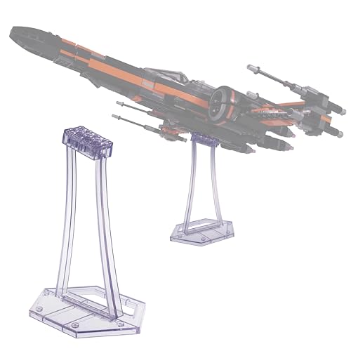 BrickVisions Display Stand for LEGO 75393 9493 75273 75301 75102 75218 X-wing Starfighter, 75347 TIE Bomber, 75316 Mandalorian Starfighter Kit, Angle Display, Plastic Transparent Display Stand only.