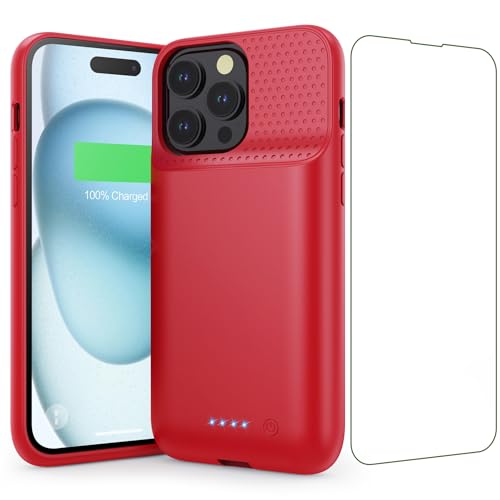 Battery Case for iPhone 15 Pro Max,Powerful 8600mah Ultra-Slim Protective Charging Case,15W Fast Charging Portable Rechargeable Expandable Battery Charger Cover for iPhone 15 Pro Max(6.7inch)-Red
