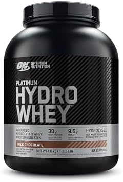 Optimum Nutrition Platinum Hydro Whey, Hydrolysed Whey Protein Isolate Powder with Essential Amino Acids, Glutamine and BCAA, Milk Chocolate Flavour, 40 Servings, 1.6 kg