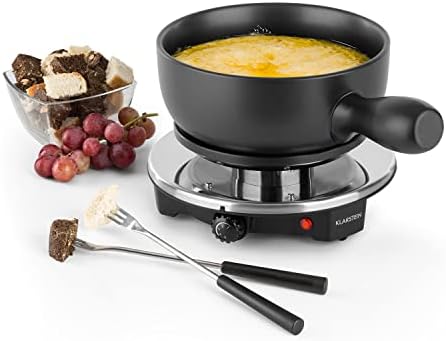 Klarstein Sirloin - Raclette with Fondue Set, Table Grill, Party Grill, Fondue Set, Enameled Ceramic Pot, 1200W, Die-cast Aluminium Hotplate, Adjustable Thermostat, Non-Slip Feet, Black