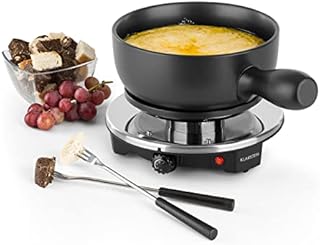 Klarstein Sirloin - Raclette with Fondue Set, Table Grill, Party Grill, Fondue Set, Enameled Ceramic Pot, 1200W, Die-cast Aluminium Hotplate, Adjustable Thermostat, Non-Slip Feet, Black