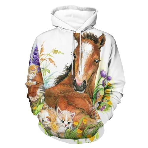 Sweat à capuche chats gris blanc confortable contre le froid - Pull unisexe S
