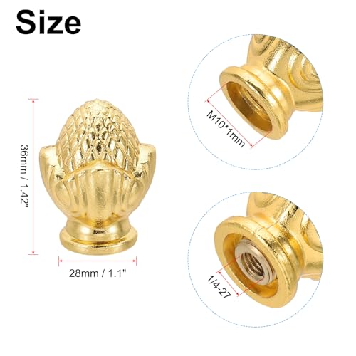 Image of PATIKIL 36 x 28mm Lamp Finials Caps Knob, 2 Set Solid Lamp Shade Top Decoration Screw Cap Nuts with Brass Reducing Adapter for Table Lamps Floor Lamps, Gold Tone