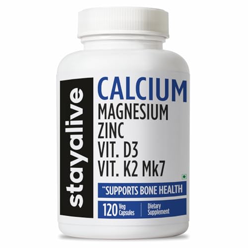 Image of STAY ALIVE Calcium Magnesium Zinc Vitamin D3 K2 | Bone & Joint Health Supplement | Supports Strong Bones & Muscle | 120 Capsules | Non-GMO & Gluten-Free Calcium and Zinc Supplement for Men and Women