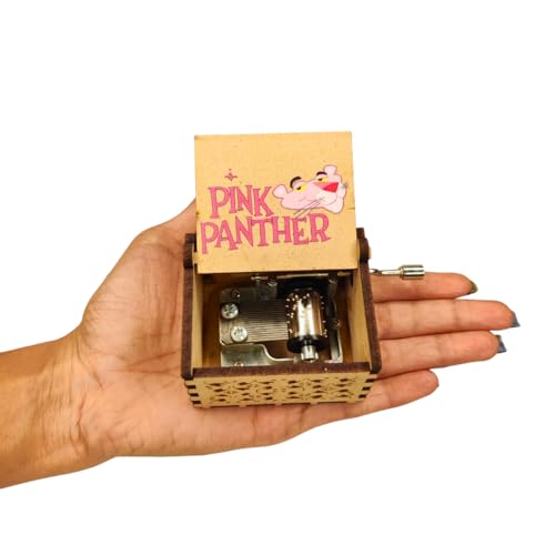 Image of Zesta Pink Panther Wooden Musical Box Gift | Vintage Music Crank Mini Collectible for Girlfriend, Boyfriend, Husband, Wife | Unique Musical Gifts for Music Lovers | Classic Wooden Box