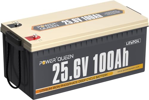 Power Queen 24V 100Ah LiFePO4 Battery 2.56kWh Deep Cycle Lithium Battery with Longer Runtime, 100A BMS, 4000-15000 Cycles, 2.56kW Max Load Power for Solar Storage System, Marine, Backup Power