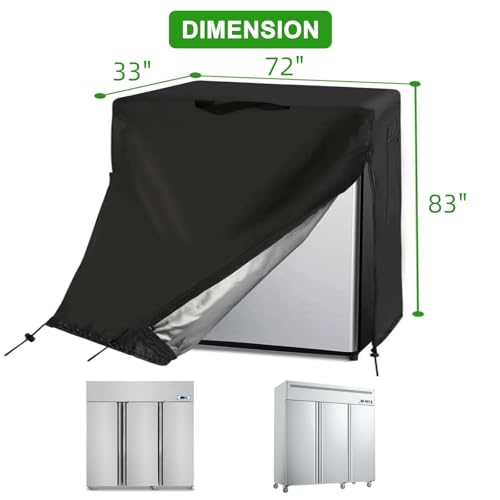 Image of 72W Commercial Refrigerator Cover for 54 Cu Ft Industrial Upright Fridge | 72x33x83,Waterproof Dustproof Heavy Duty Oxford Fabric,for 72 inch W Commercial 54 Cu.ft 3 Door Stainless Steel Freezer Combo