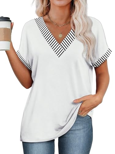 Image of WIHOLL Womens Summer Tops Short Dolman Sleeve Shirts 2026 Fashion V Neck Outfits Clothes