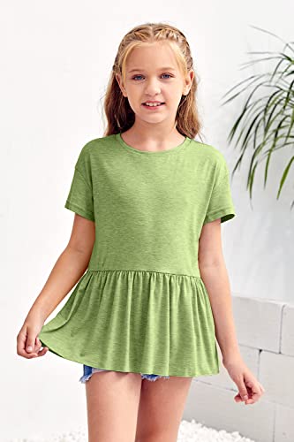 Image of Ebifin Girls Short Sleeve Tops Kids Peplum Babydoll T Shirts Tees 4-15Y | Girls T-Shirts, Crew neck Short Sleeve Shirts, Casual Tunic Tops, Cute Blouses, Summer Tees, Ruffle Hem, Loose fit