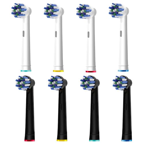 8 Stück Cross Clean Ersatzköpfe kompatibel mit Braun Oral B Elektrische Zahnbürste 4 Stück Weiß und 4 Stück Schwarz.