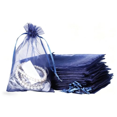 YWKJDDM Lot de 30 sachets en organza - 20 x 30 cm - Grands sachets en organza - À remplir - Pour sacs cadeaux, mariage, Noël, fête - Bleu marine