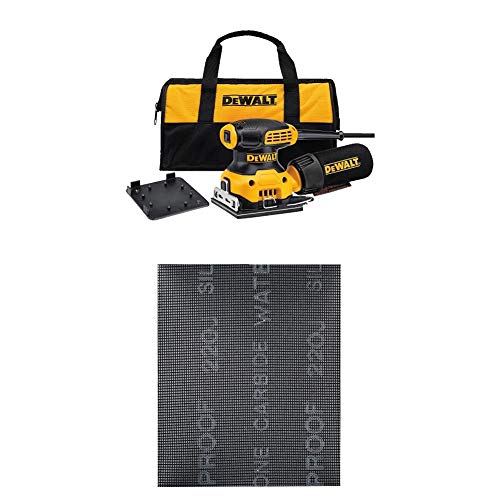 DEWALT DWE6411K 1 4 Sheet Palm Grip Sander Kit with DEWALT DWAM4323 120 Grit Mesh Sheet (5 Sheets), 1 4