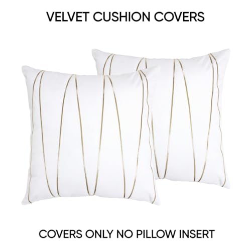 Image of Amazon Brand - Umi Gold Leather Striped Pack of 2 Throw Pillow Covers Velvet Decorative Cushion Covers Cases for Sofa Bedroom Livingroom Car 22 x 22 in White Color