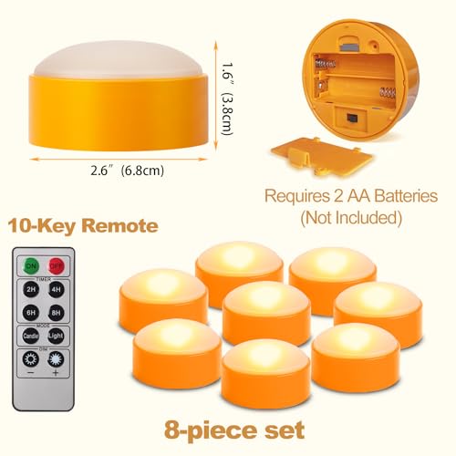 Image of 8 PCS Halloween Pumpkin LED Lights with Remote Timer Bright Flickering Battery Operated Jack-O-Lantern Electric Flameless Candles for Halloween Decorations Gift Supplies Orange Color
