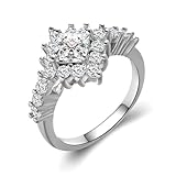 Women Engagement Wedding Ring,S925 Sterling Silver 1 Carat High-Carbon Diamond Engagement Rings for Wedding or Women's Ring Set,14K white gold plated Ring Unique promise ring for her (white-square, 7)
