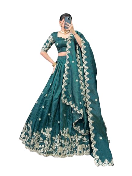 KrishuEthnics Designer Bridal Lehenga Choli Set with Embroidered Border, Traditional PartyWear Collection