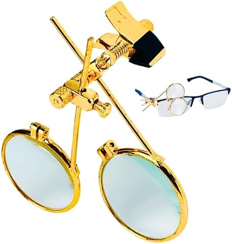 Maximize Double Loupe Clip On to Eyeglass Frames | Magnification 5X and 10X Power | Gold Tone Color | Built for Jewelry Repair, watchmaking, Electronics Repair, and steampunks