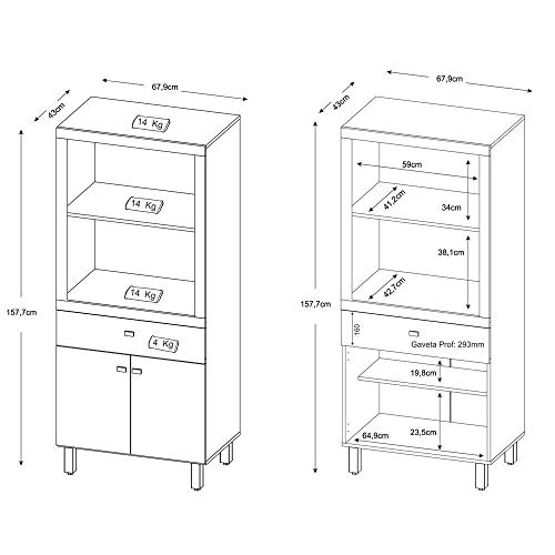 Balcão Para Forno E Microondas Com 2 Portas E 1 Gaveta Bl3305 Branco Tecno Móbili
