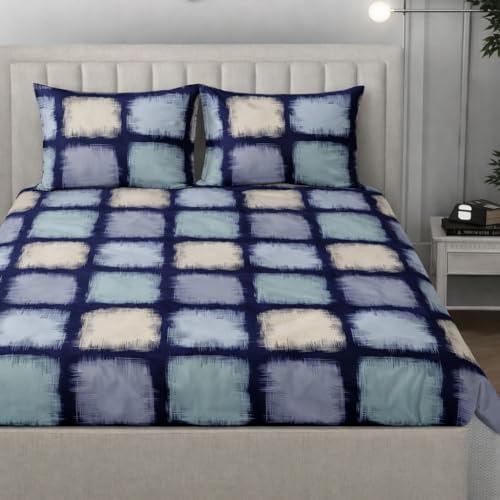 Image of 350 TC Premium Heavy Cotton Feel Elastic Fitted Bedsheet Queen Size with 2 Pillow Covers || Double Bed with All Around Elastic (Navy Blue, Fitted -60x78 Queen)