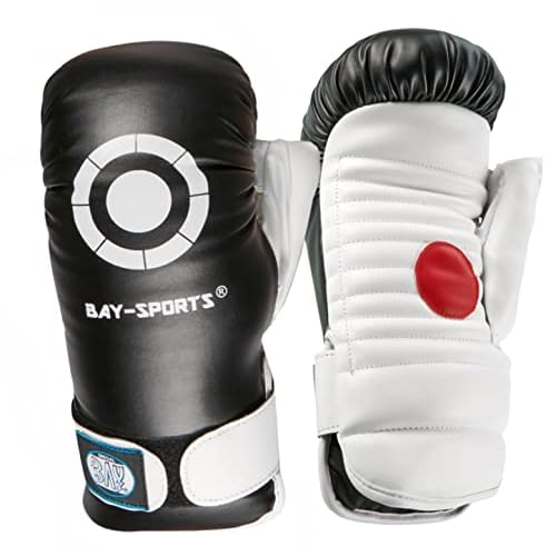 BAY® HIT POINT Boxhandschuhe / Pratzen " 2 in 1 " Handpratzen, Sparring Training Coach Trainer vorgekrümmt, 2 Stück, schwarz weiß, Allround, krumm, Schlagpolster Schlagkissen Trainerpratzen Schlagpratzen Schlagmitts Mitt Mitts Coachingpratzen Kickboxen Karate Taekwondo Muay Thai Thaiboxen Tae Kwon Do MMA Handschlagpolster Box-Handschuhe Boxhandschuhpratzen