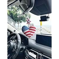 Rear View Mirror Accessories Crochet American Flag Bunny Car