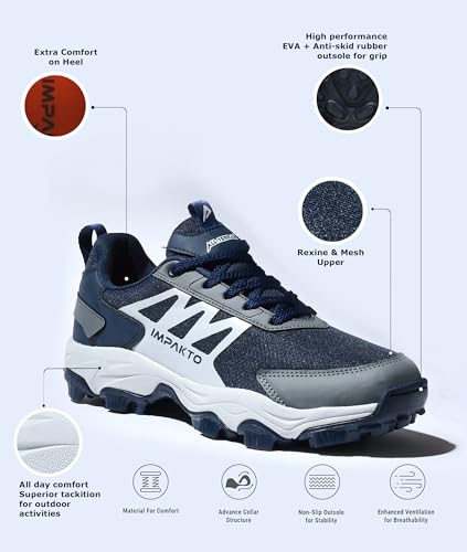 Image of Impakto Edgerunner Men's Hiking & Trekking Shoes | Lightweight & Breathable Outdoor Shoes | Anti-Skid All Terrain Grip | Cushioned Mid Sole | Trek Shoes for Mountain, Trail & Adventure