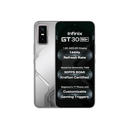 Image of Infinix GT 30 5G+ (Blade White, 8GB RAM, 128GB Storage) | Cyber Mecha Deisgn with LED Lights | 90FPS on BGMI | 1.5K 144Hz AMOLED Display | Segment's 1st Gaming Triggers | 64MP Sony Camera | Infinix AI