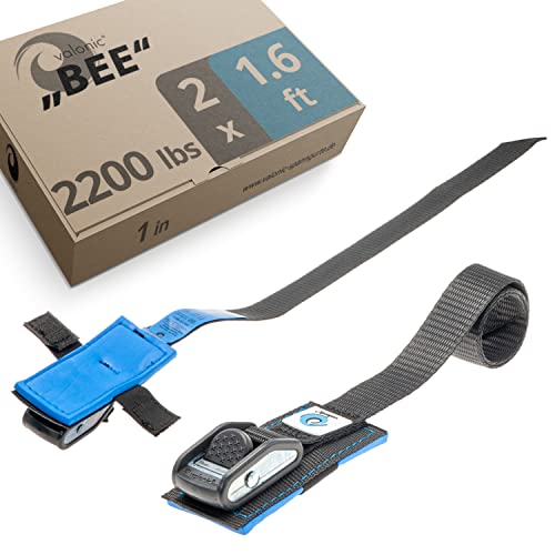 Valonic Bee - Tie Down Straps - 2 Pack, 1.6 Ft X 1 Inch, 2200 Lbs, Protection Pad, Cam Buckle - For Bicycle, E-Bike, Bike Rack, Roof Rack #TOP5