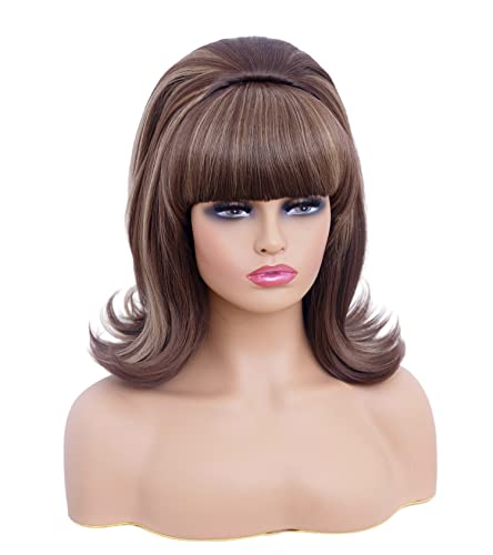Rugelyss Short Brown Mixed Wig With Bang Retro Bouffant Beehive Wigs Fits 80S Costume Or Halloween Party #TOP2