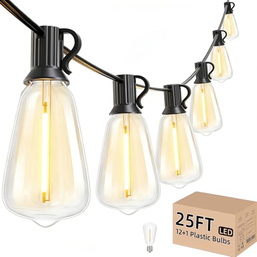 Svater Outdoor String Lights 25 FT Patio Light with 13 LED ST38 Bulbs