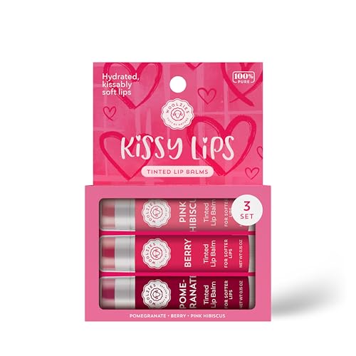 Woolzies Tinted Lip Balm Set: All-Natural Shea Butter, Beeswax, Coconut Oil, Vitamin E Infused Lip Moisturizer Care Treatment (3 Pack, Kissy Lips)