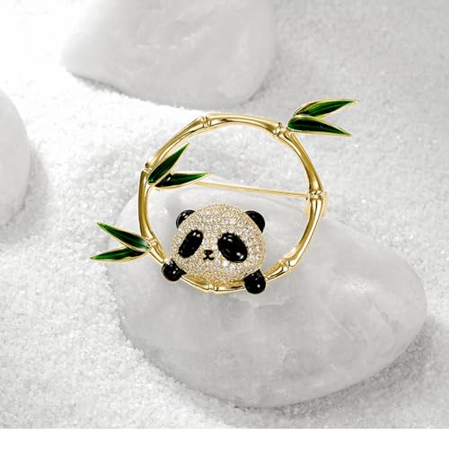 Image of Cute Bamboo Panda Pins Brooch for Women Men Rhinestone Lovely Bear Enamel Brooches DIY Accessories Corsage for Hat Bag Suit Tie Fashion Animal Lapel Pin Jewelry Animal Gift Ornament for Wife Friends