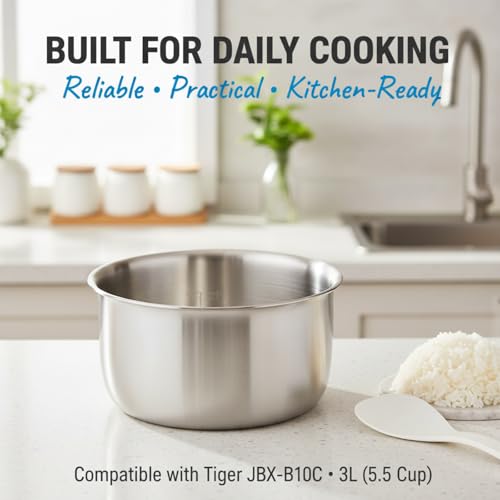 316 Stainless Steel Inner Pot Compatible with Tiger JBV-G10U Rice Cooker, 3L 5.5 Cup Replacement Inner Bowl, Enhanced Heat Stability for Everyday Cooking