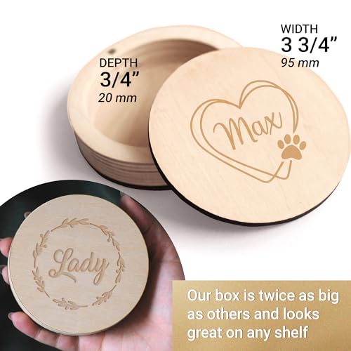 Image of Personalized Pet Hair Keepsake Box for Dog and Cat Fur - Engraved Wood Memorial Box - Unique Customized Gift for Loss of Furry Friend Wooden (Light Round Wood /Acrylic Lid)