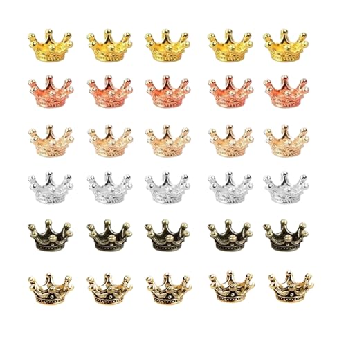 BFUZXY 30 Pezzi Piccole Corone Deco,6 Colori Mini Corona Charms, Vintage Corona Decorazione per Crafting Gioielli della Corona DIY, Corone per Braccialetto Pendenti,Worm Accessori