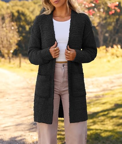Image of MEROKEETY Women's Long Sleeve Soft Chunky Knit Sweater Open Front Cardigans Outwear Coat