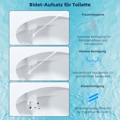 Hibbent WC Bidet, Water Bidet Dusch-WC (ohne Strom),Intimreinigung mit Selbstreinigende Düsen Wasserstrahl regulierbar Po Dusche und Lady-Dusche
