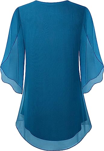 Sese Code Petite Ruffle Sleeve Tops For Women Casual Elegant Cute Shirts Flowy Summer Short Sleeve Blouses For Women Chiffon Top Fashion 2023 Blue M #TOP1